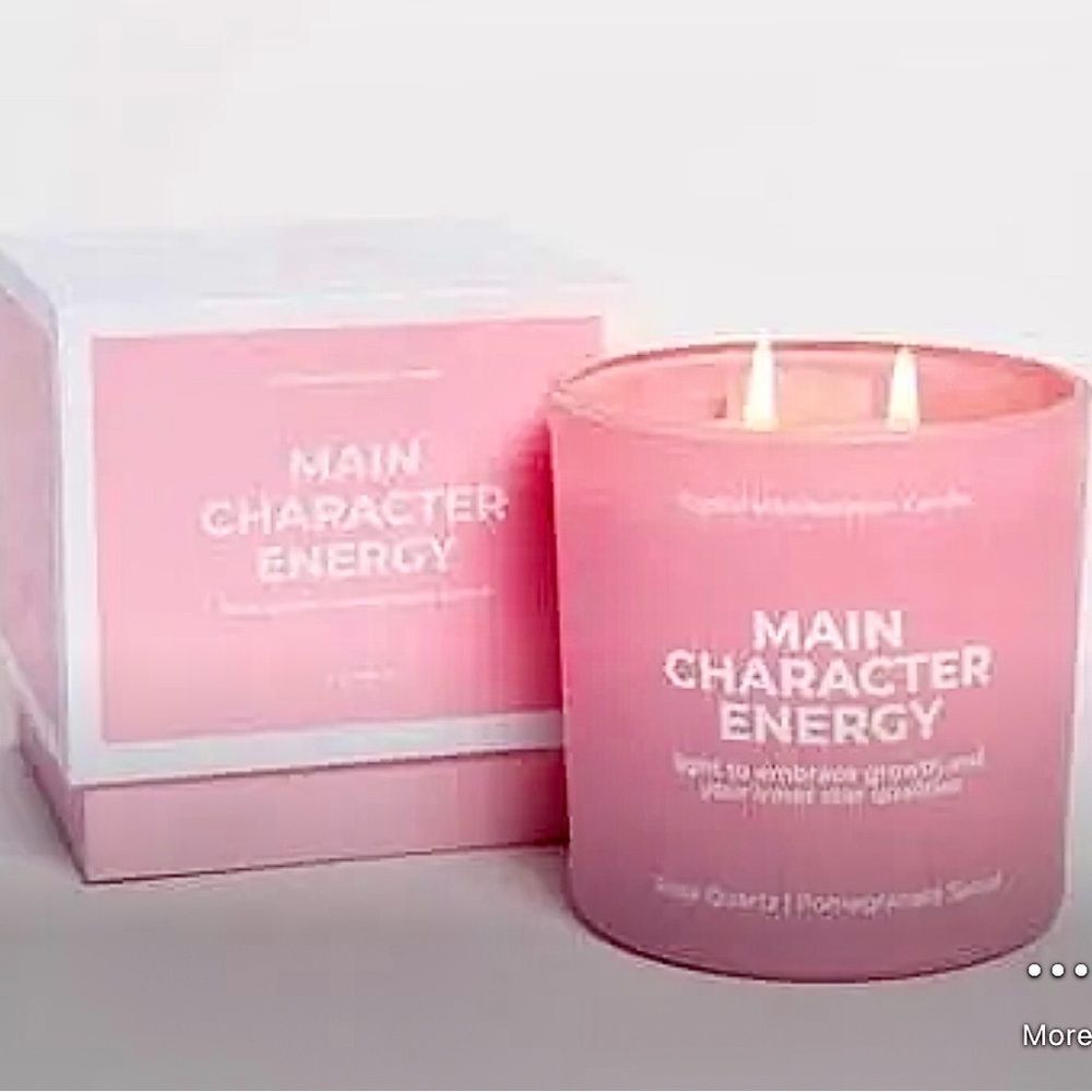 Oversize soy wax candle, “main character, energy”, pink glass rose aromatherapy